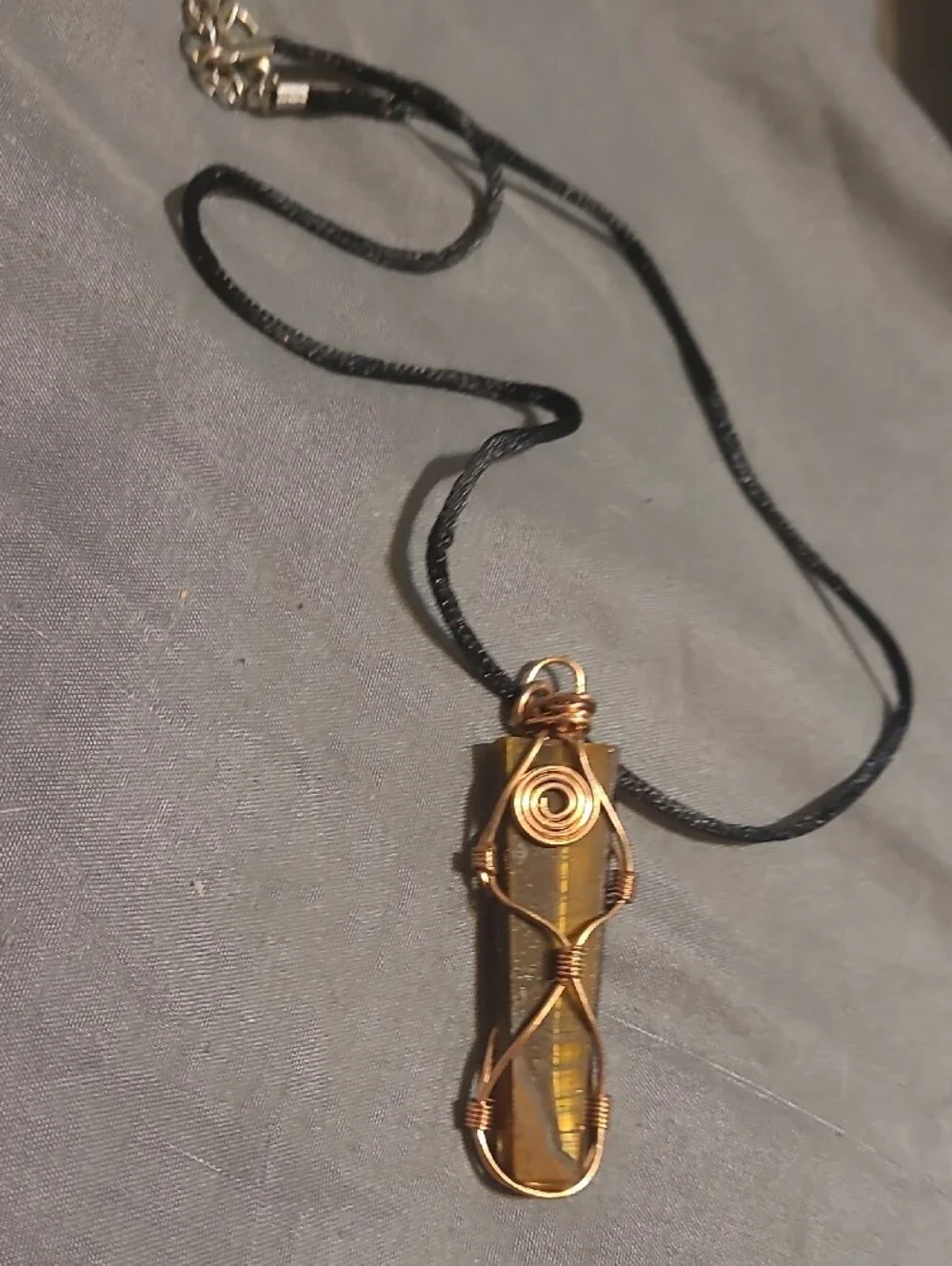 Wire-Wrapped Tiger's Eye Pendant Necklace - Copper Wire